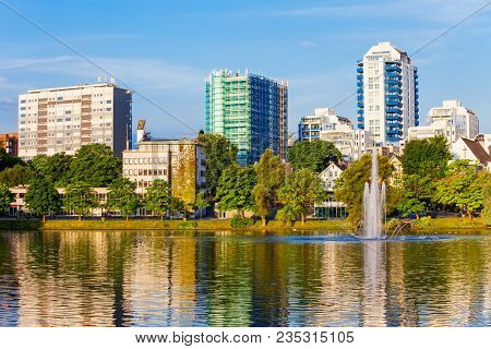 Breiavatnet Small Lake In The Centre Of Stavanger, Norway. Stavanger Is A City And Municipality In N
