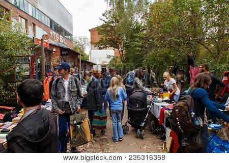 Hanover, Germany - September 14, 2014: People Buying And Selling Things On The Weekly Flea Market At