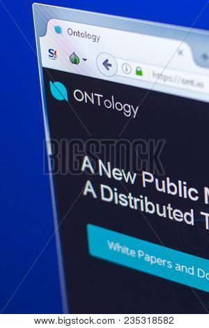 Ryazan, Russia - March 29, 2018 - Homepage Of Ontology Cryptocurrency On Pc Display.