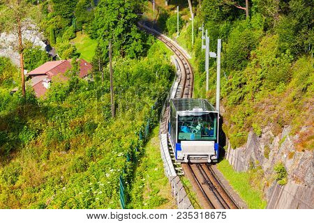 Floibanen Is A Funicular In Bergen City, Norway. Floibanen Runs Up The Floyen Mountain.