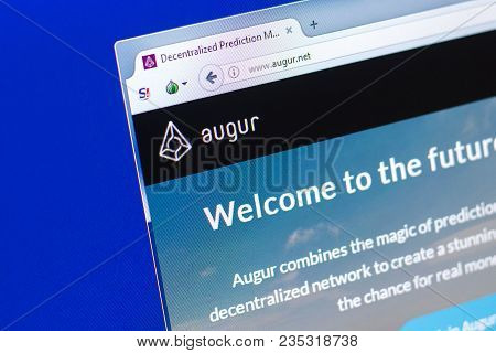 Ryazan, Russia - March 29, 2018 - Homepage Of Augur Cryptocurrency On The Pc Display, Homepage - Aug
