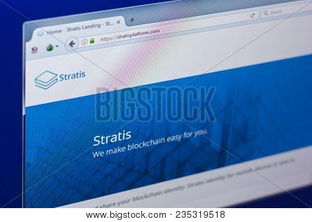 Ryazan, Russia - March 29, 2018 - Homepage Of Stratis Crypto Currency On Pc Display, Web Address - S