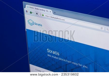 Ryazan, Russia - March 29, 2018 - Homepage Of Stratis Crypto Currency On Pc Display, Web Address - S