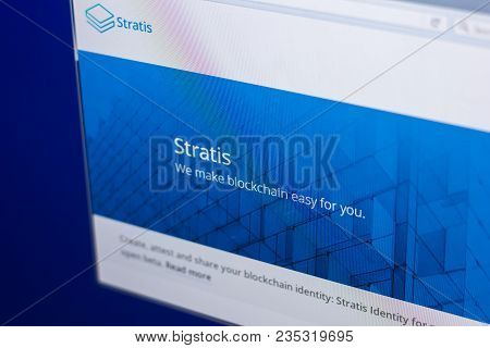 Ryazan, Russia - March 29, 2018 - Homepage Of Stratis Crypto Currency On Pc Display, Web Address - S