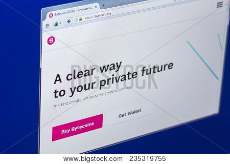 Ryazan, Russia - March 29, 2018 - Homepage Of Bytecoin Crypto Currency On The Pc Display, Web Addres