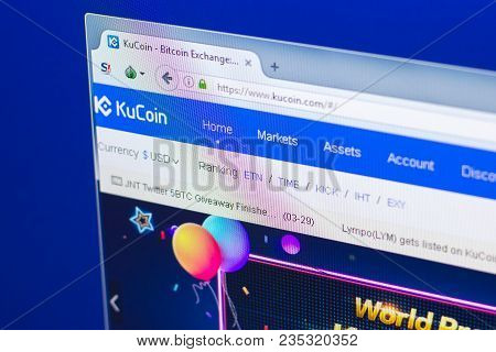Ryazan, Russia - March 29, 2018 - Homepage Of Kucoin Crypto Currency On The Pc Display, Web Address 