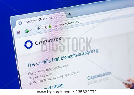 Ryazan, Russia - March 29, 2018 - Homepage Of Cryptonex Cryptocurrency On A Pc Display, Web Address 