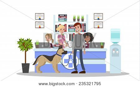 Vetclinic Illustrations With Dog Patient And Owner.