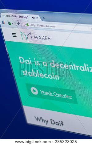 Ryazan, Russia - March 29, 2018 - Homepage Of Maker Crypto Currency On The Pc Display, Web Address -