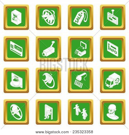 Shop Navigation Foods Icons Set Vector Green Square Isolated On White Background