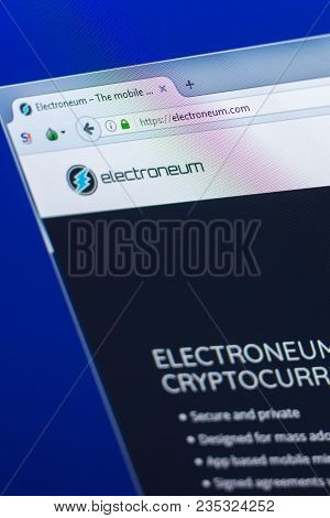 Ryazan, Russia - March 29, 2018 - Homepage Of Electroneum Crypto Currency On The Pc Display, Web Add