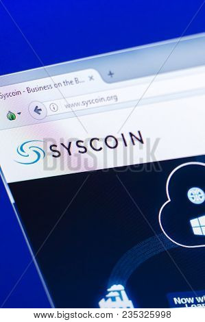 Ryazan, Russia - March 29, 2018 - Homepage Of Syscoin Crypto Currency On The Pc Display, Web Address