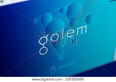 Ryazan, Russia - March 29, 2018 - Homepage Of Golem Crypto Currency On The Pc Display, Web Address -