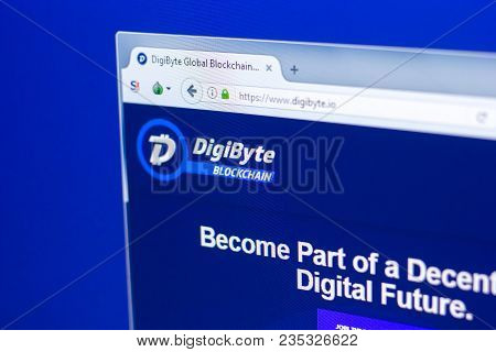 Ryazan, Russia - March 29, 2018 - Homepage Of Digibyte Crypto Currency On The Display Of Pc, Web Add