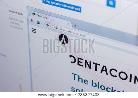 Ryazan, Russia - March 29, 2018 - Homepage Of Dentacoin On The Pc Display, Web Address - Dentacoin.c