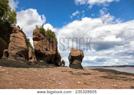 The flowerpot rock formations at Hopewell Rocks, Bay of Fundy, New Brunswick. The extreme tidal range of the bay makes them only accessible at low tide. 