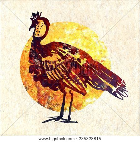 Turkey Bird Standing On An Orange Backgroundin A Profile