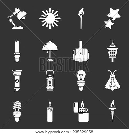 Light Source Icons Set Vector White Isolated On Grey Background
