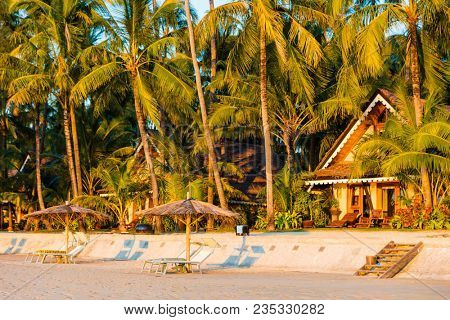 hotel bungalow on the Ngapali Beach near Thandwe at Rakhine state in Myanmar (Burma)