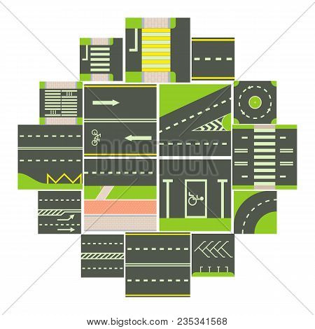 Road Constructor Module Icons Set. Cartoon Illustration Of 16 Road Constructor Module Vector Icons F