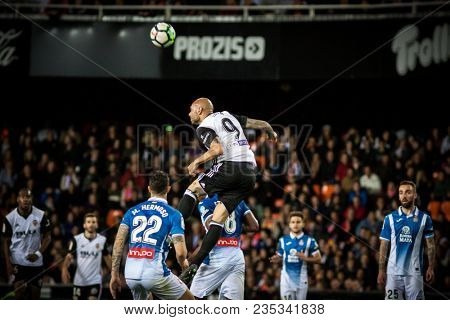 VALENCIA, SPAIN - APRIL 8: (9) Zaza during Spanish La Liga match between Valencia CF and RCD Espanyol at Mestalla Stadium on April 8, 2018 in Valencia, Spain