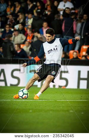 VALENCIA, SPAIN - APRIL 8: Guedes during Spanish La Liga match between Valencia CF and RCD Espanyol at Mestalla Stadium on April 8, 2018 in Valencia, Spain