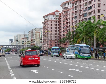 Kota Kinabalu,sabah-mac 26,2018:view Of Kota Kinabalu City With Street And Buildings In Kota Kinabal