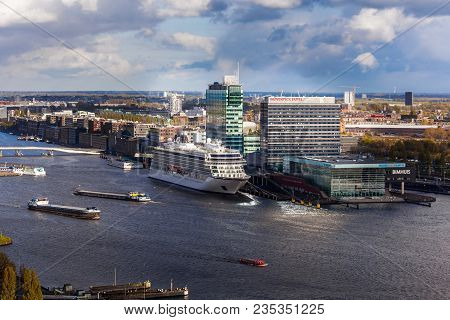 Amsterdam, Netherlands - April, 2017: Aerial View Of Amsterdam City, Holland
