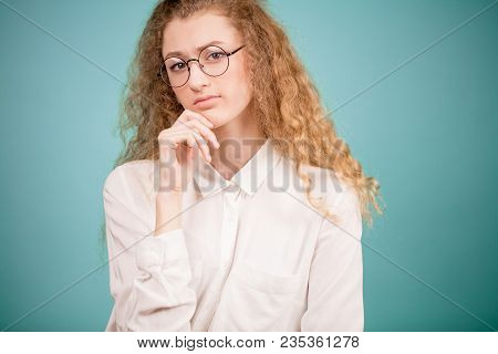 Cloose Up Image Of Good-looking Blond Student In Glasses
