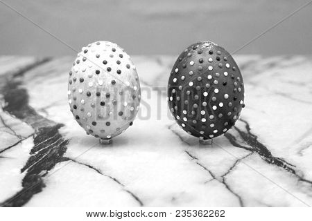 Black And White Nordic Style Inspired Decorated Easter Eggs On Black