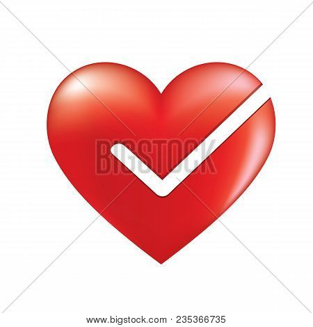 Check Mark In Heart, Vector Illustration Isolated On White