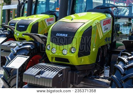 Novi Sad, Serbia: May 9. 2015 - Novi Sad Agro Fair With People And Fair Show. Modern Tractors And Ha