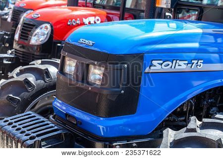 Novi Sad, Serbia: May 9. 2015 - Novi Sad Agro Fair With People And Fair Show. Modern Tractors And Ha