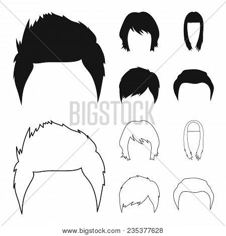 Mustache And Beard, Hairstyles Black, Outline Icons In Set Collection For Design. Stylish Haircut Ve