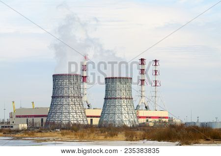 Large Cooling Pipes At The Thermal Power Plant.inside Them Steam Is Cooled And Condensed Water.