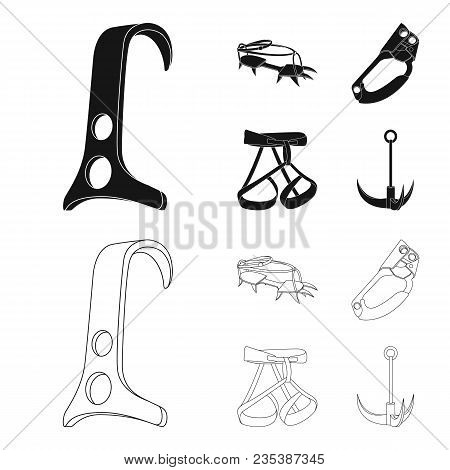 Hook, Mountaineer Harness, Insurance And Other Equipment.mountaineering Set Collection Icons In Blac