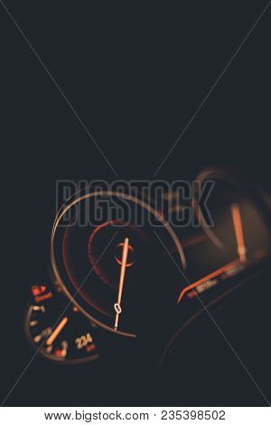 Close Up Shot With The Digital Speedometer Of A Car.