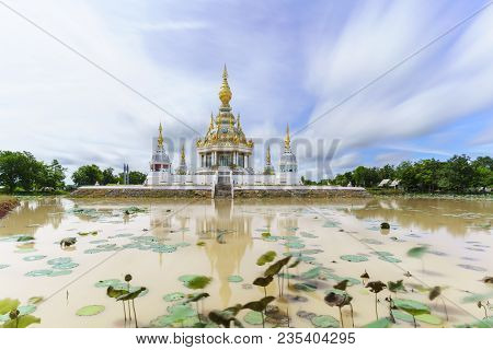 Magnificent Wat Thung Setthi (the Great Jewel Chedi Of The Three Worlds) In Beautiful Day And Reflec