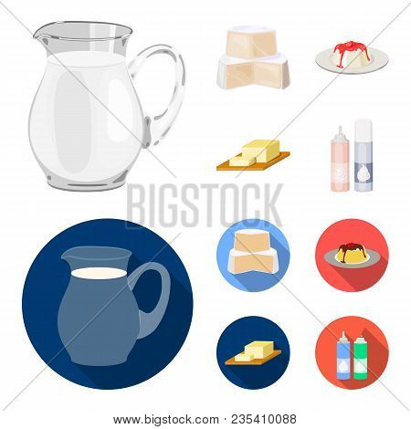 Milk, Calcium, Product, Food .milk Product And Sweet Set Collection Icons In Cartoon, Flat Style Vec