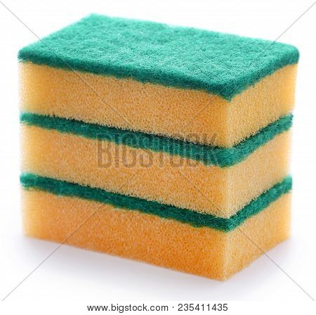 Kitchen Sponge With Scotch Brite Over White Background