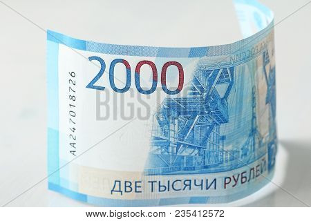 Two Thousand Rubles With One Banknote. New Russian Banknote In Two Thousand Rubles In 2017. Cash Pap