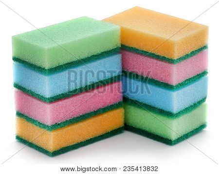 Kitchen Sponge With Scotch Brite Over White Background