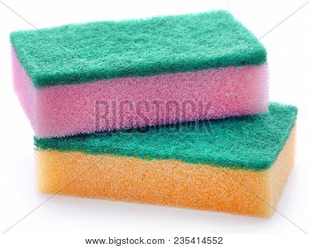Kitchen Sponge With Scotch Brite Over White Background