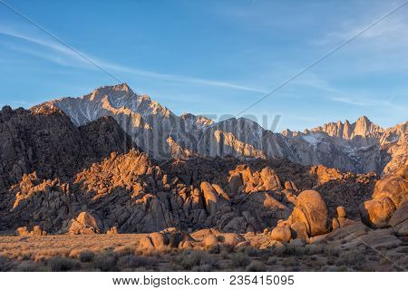 Lone Pine Peak View On Sunrise At Alabama Hills, Eastern Sierra Nevada Mountains, Lone Pine, Califor
