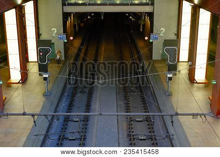 Editorial Picture Of Tourists And Commuters Travelling By Train Seen In The Inside Of The Antwerp Ce