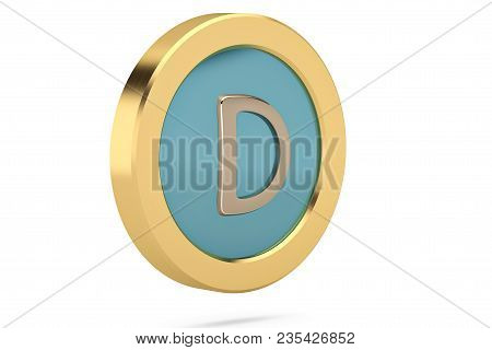 Golden Ring With Alphabet D On White Background.3d Illustration.