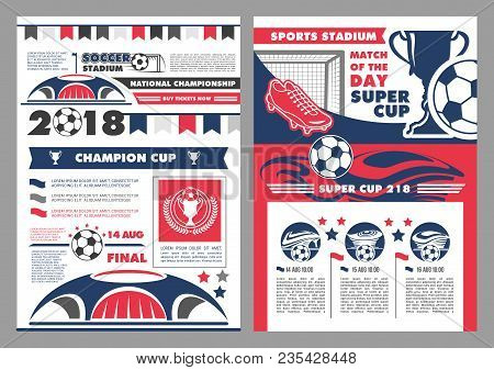 Soccer Sport Stadium Poster For Football Championship Match. Football Sport Club Banner With Heraldi