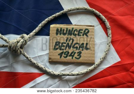 British history.History of genocide. The famine in in Bengal 1943. Concept.British Flag background. April 9, 2018 in Kiev,Ukraine