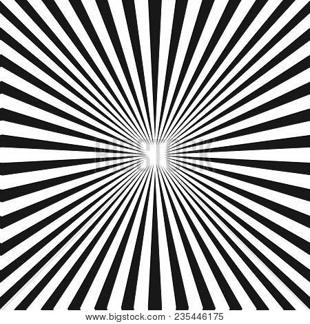 Black & White Sunburst Background. Vector Striped Seamless Pattern With Diagonal Concentric Lines. R