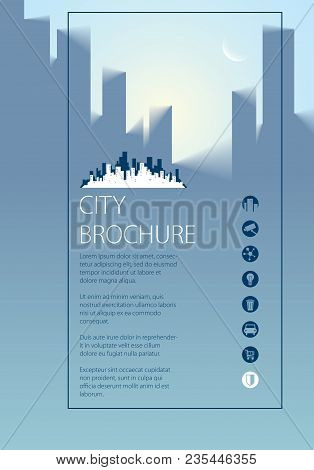 Simple City Traveling Tourist Guide Book. Brochure, Flyer, Cover, Poster Or Guidebook Template. Vect